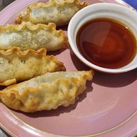Veggie dumplings and soya sauce at Oh Se Gae Hyang - 오세계향 in Seoul