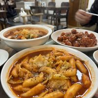 Tteok-bokki, spicy noodle soup, sweet and spicy fried chicken   at Oh Se Gae Hyang - 오세계향 in Seoul
