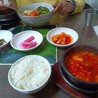 My Mum (non-vegan) ordered the doenjang bibimbap with soft tofu which came with a variety of banchan (side dishes). at Oh Se Gae Hyang - 오세계향 in Seoul