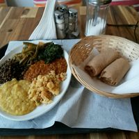Selection of 5 dishes + injera at Engocha in North West London