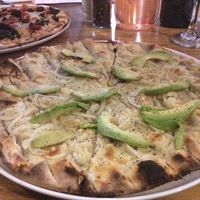 Closer look at their Bianca - crisp base, vegan cheese, onion & avocado. Really good, an absolute treat!  at Col'Cacchio Pizzeria - Montecasino in Johannesburg
