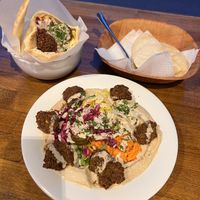 Falafel salad plate and falafel pita  at Falafel Bar in Budapest