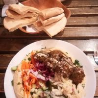 Hummus Plate with Falafel and Salad at Falafel Bar in Budapest