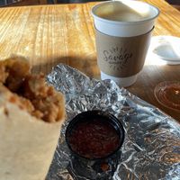 Vegan burrito 🤗 yummy salsa  at Savage Goods in El Paso