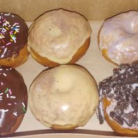 All vegan: Chocolate, Coffee, Lavendar Vanilla and Oreo Cream donuts! at Savage Goods in El Paso