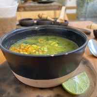 Beautiful sopa de guías.  Never had anything like this before, my favorite thing I had here.  I think it’s pumpkin flowers and various stems.  Doesn’t sound great, but it is. at Hierba Dulce in Oaxaca