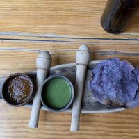 free chips & (amazing) salsa  at Hierba Dulce in Oaxaca