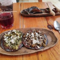 Memelas, quesadillas, helado de leche quemada at Hierba Dulce in Oaxaca
