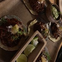 Mushroom adobo tacos at Hierba Dulce in Oaxaca