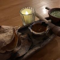 Homemade chips and salsas for the table at Hierba Dulce in Oaxaca