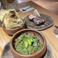 Nopales salad and brownie with seasonal fruit ice cream   at Hierba Dulce in Oaxaca