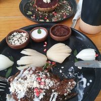 Chile relleno y postre at Hierba Dulce in Oaxaca
