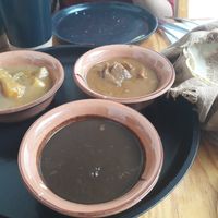 The next 3 of the 7 moles: negro, amarillo and almendrado. The mole negro is particularly well balanced! #mole at Hierba Dulce in Oaxaca