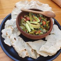 Ensalada Nopales with tortillas  at Hierba Dulce in Oaxaca