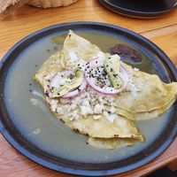 Enchiladas in green sauce  at Hierba Dulce in Oaxaca