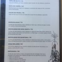 Menu at Hierba Dulce in Oaxaca