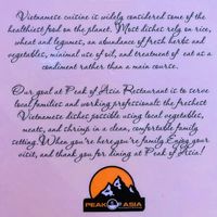 Note on menu at Peak of Asia in Breckenridge