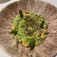 Green Risotto with roasted corn foam, fresh truffle at Cafe Des Artistes in Puerto Vallarta