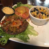 Veg Head Burger with a lettuce wrap and a side of quinoa corn salad. at Big Bear Lake Brewing Company in Big Bear Lake