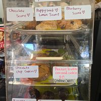 All bakery items are vegan. 3 scone flavors, 3 muffin flavors and 2 cookie offerings when we were there. Have only tried theor cookies so far. Delicious at Three Ladies Cafe in Davis