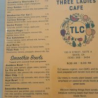 Part 1 menu at Three Ladies Cafe in Davis