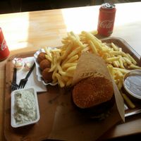 Large fries with two dips and other snacks at De Frietketel in Ghent