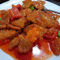 Sweet and sour vegan chicken at Pato Beikin in Valencia