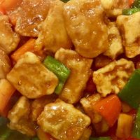 Amazing sweet & sour vegan chicken at Pato Beikin in Valencia