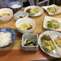 Nice meal at Takeda-sans place again. 2 vegan set meals :) Rice, veggies, tofu, tempura and zucchini pasta. Today Takeda-san told me some people found his restaurant through happy cow already :D I am very happy about that. Please leave a review here if you visit his place :) I'd love to share them with him :D  at Tsujigahana in Matsuyama