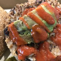 The brown avocado on my burger at DFW - Twisted Root Burger - TA in Dallas