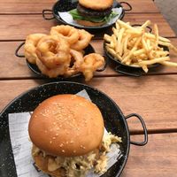 Burgers with Fries and Onion Rings  at Culture Burger Joint in Nelson