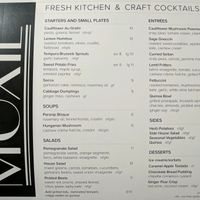 dinner menu at Moxie in Colorado Springs