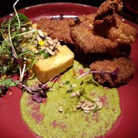 Polenta with fried oyster mushrooms at Justo Restaurant in Medellin