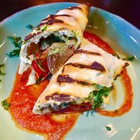 Calzone: mushrooms, tomatoes, basil = fantastic at Justo Restaurant in Medellin