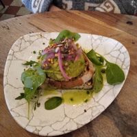 Smashed avocado toast - nicely presented too! at STHLM Brunch Club in Stockholm