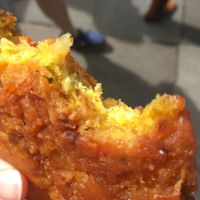 Onion bhaji - more food for on the go, between Fringe shows. at Real Foods in Edinburgh