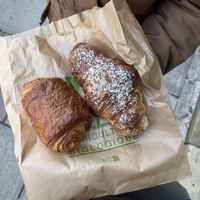 Napolitana de chocolate y bollo de almendra  at Real Foods in Edinburgh