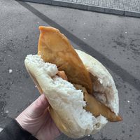 Roll and samosa   at Real Foods in Edinburgh