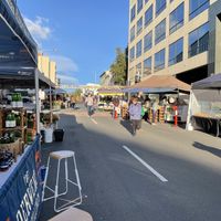 Looking up-road, from halfway up the Farm Gate Markets.  at Farm Gate Market in Hobart