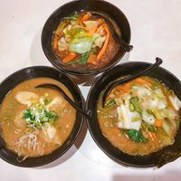 Lamen de Legumes com caldo de misso, de Legumes com caldo de Shoyu (opção vegetariana) e de Guioza com caldo de Curry at Hinode in Sao Paulo