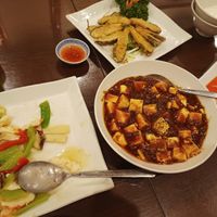 Vegan shrimp, mackerel and mapo tofu at Koukien in Yokohama