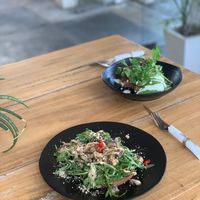 magic mushrooms & savoury waffle (all gf, vegan) at Two Trees Eatery in Tibubeneng