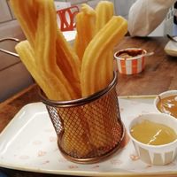 Churros with peanut butter dip and biscoff dip at Loop & Scoop in Glasgow