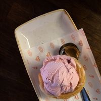churro cup with vegan strawberry ice cream (churro cup does get a little cold and soggy so I'd maybe suggest opting for a different choice) at Loop & Scoop in Glasgow