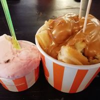 Turkish delight ice cream, and churro bites topped with Biscoff at Loop & Scoop in Glasgow