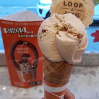 Vegan biscoff ice cream cone at Loop & Scoop in Glasgow