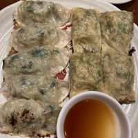 Vegetable gyoza on the left, tofu skin gyoza on the right   at Chao Chao Gyoza Shijo-Kawaramachi in Kyoto