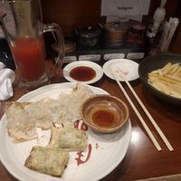 Vegan gyoza with fries and a red eye cocktail at Chao Chao Gyoza Shijo-Kawaramachi in Kyoto