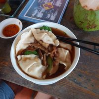 Vegan dumpling noodle soup at Ecran Noodles in Kampot
