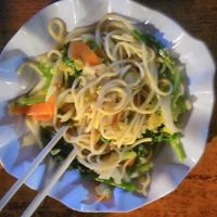 Fried fresh pulled noodle with vegetables at Ecran Noodles in Kampot